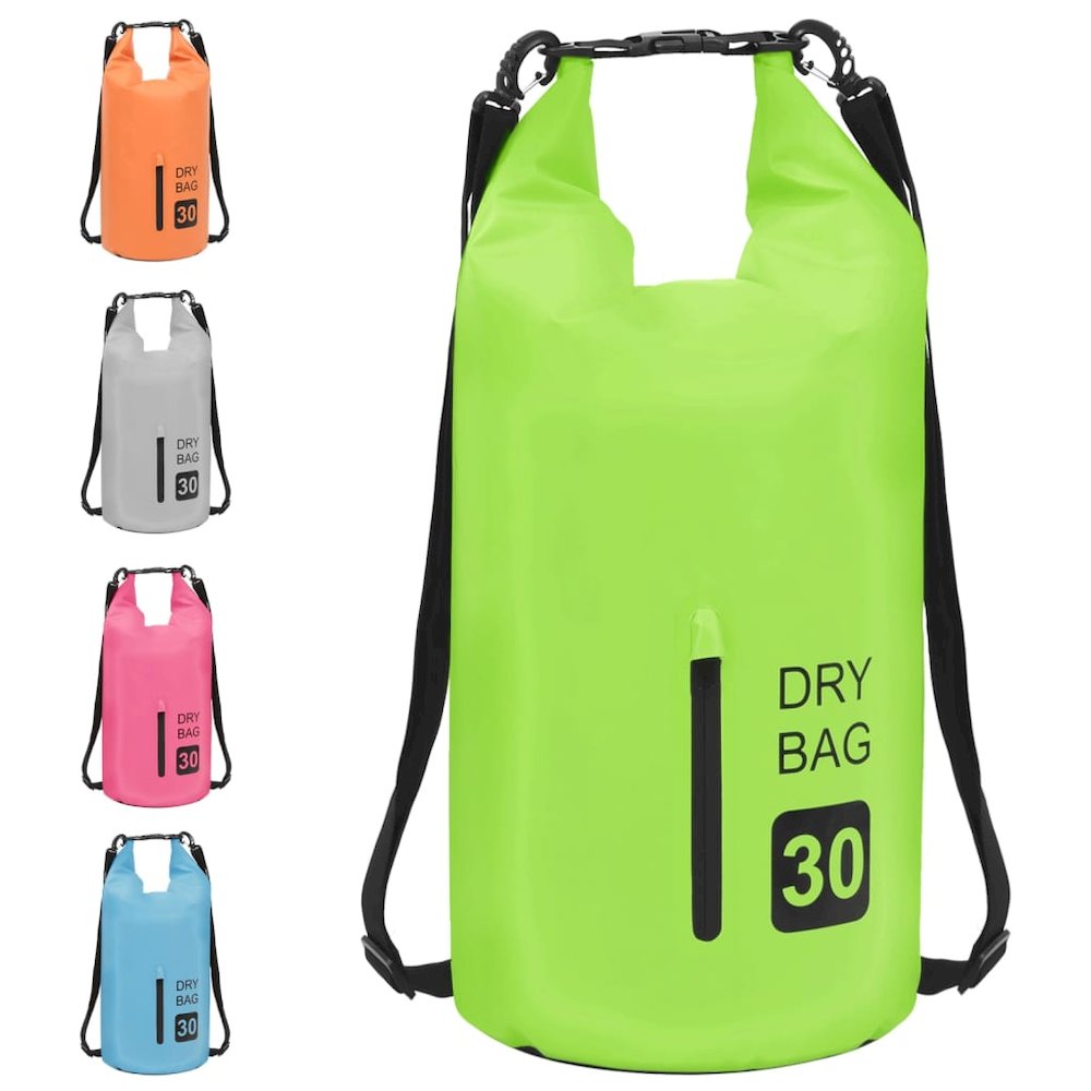 vidaXL Dry Bag with Zipper Green 7.9 gal PVC 2778. Picture 9