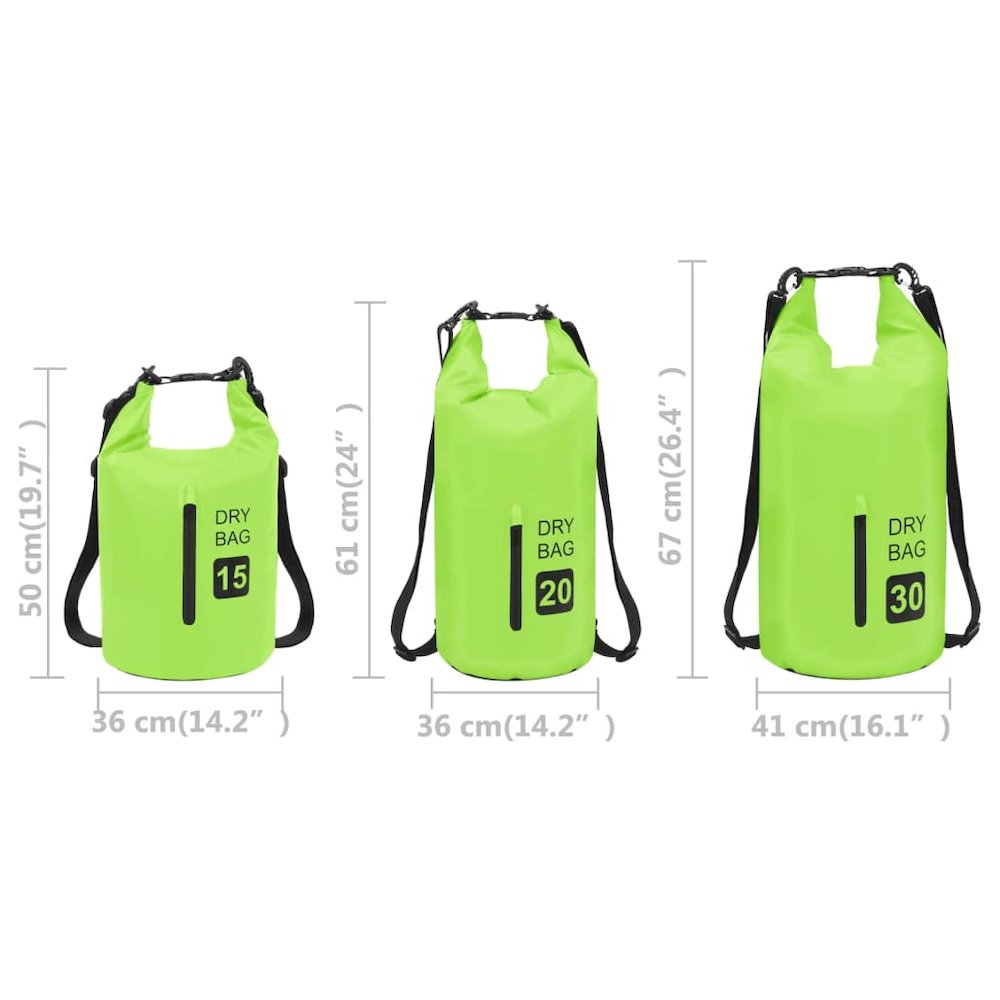 vidaXL Dry Bag with Zipper Green 7.9 gal PVC 2778. Picture 10