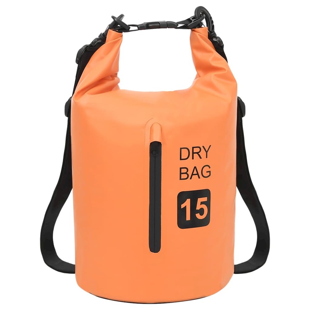 vidaXL Dry Bag with Zipper Orange 4 gal PVC 2784. Picture 2