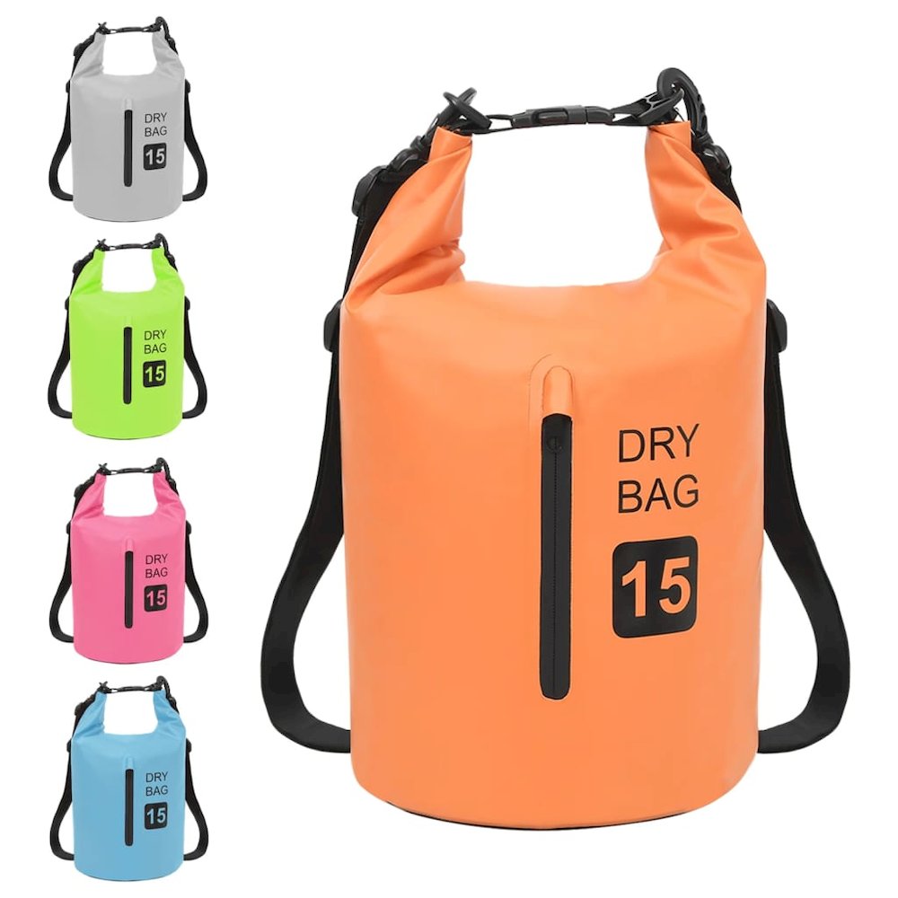 vidaXL Dry Bag with Zipper Orange 4 gal PVC 2784. Picture 9