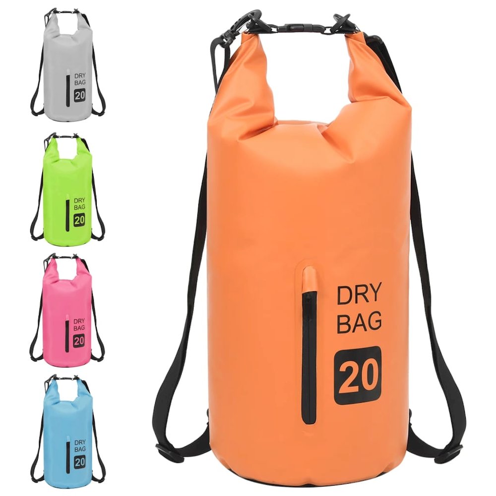 vidaXL Dry Bag with Zipper Orange 5.3 gal PVC 2785. Picture 9