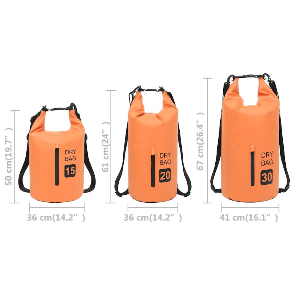 vidaXL Dry Bag with Zipper Orange 5.3 gal PVC 2785. Picture 10