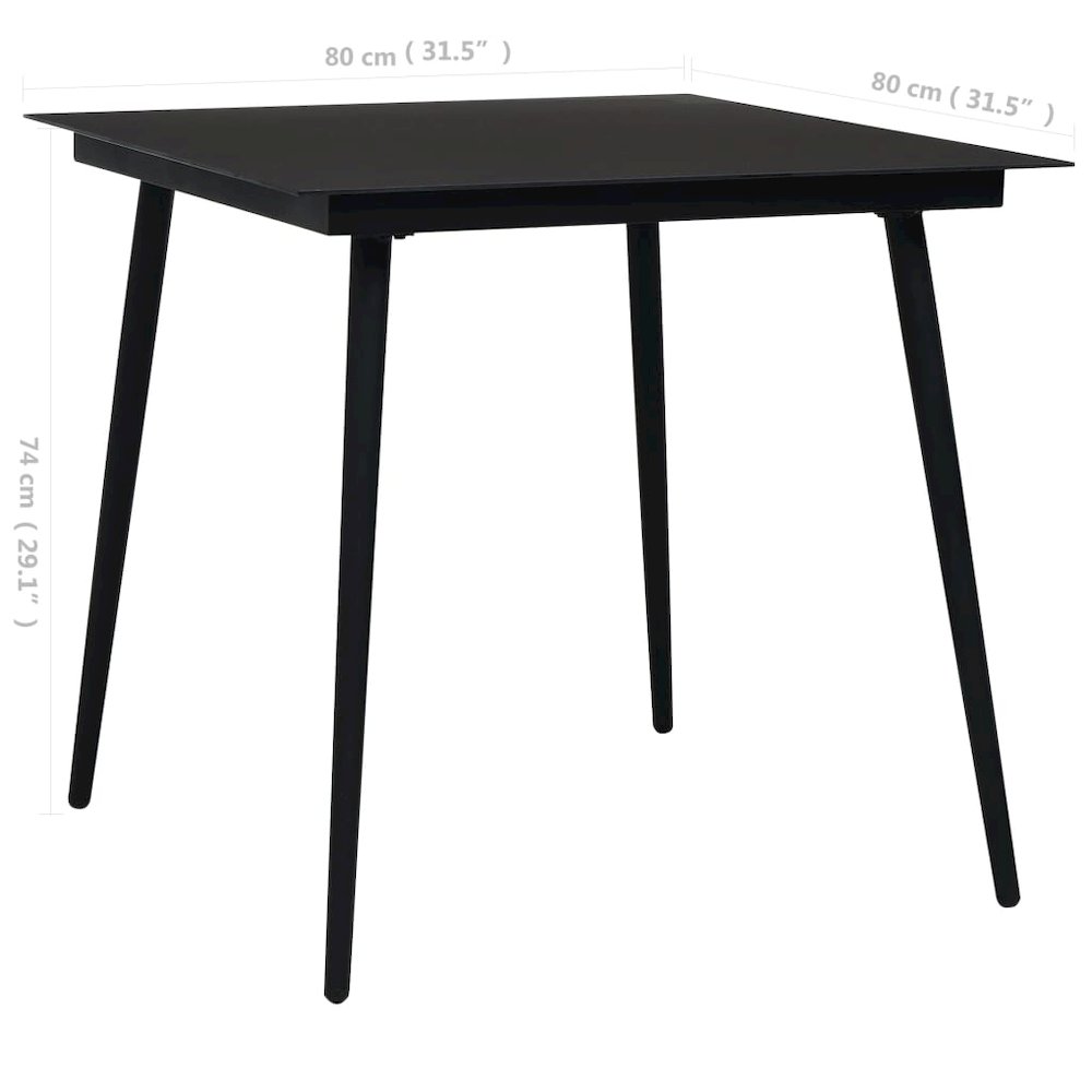 Dining Table Black Glass, Powder-coated Steel 31.5 in Durable. Picture 4