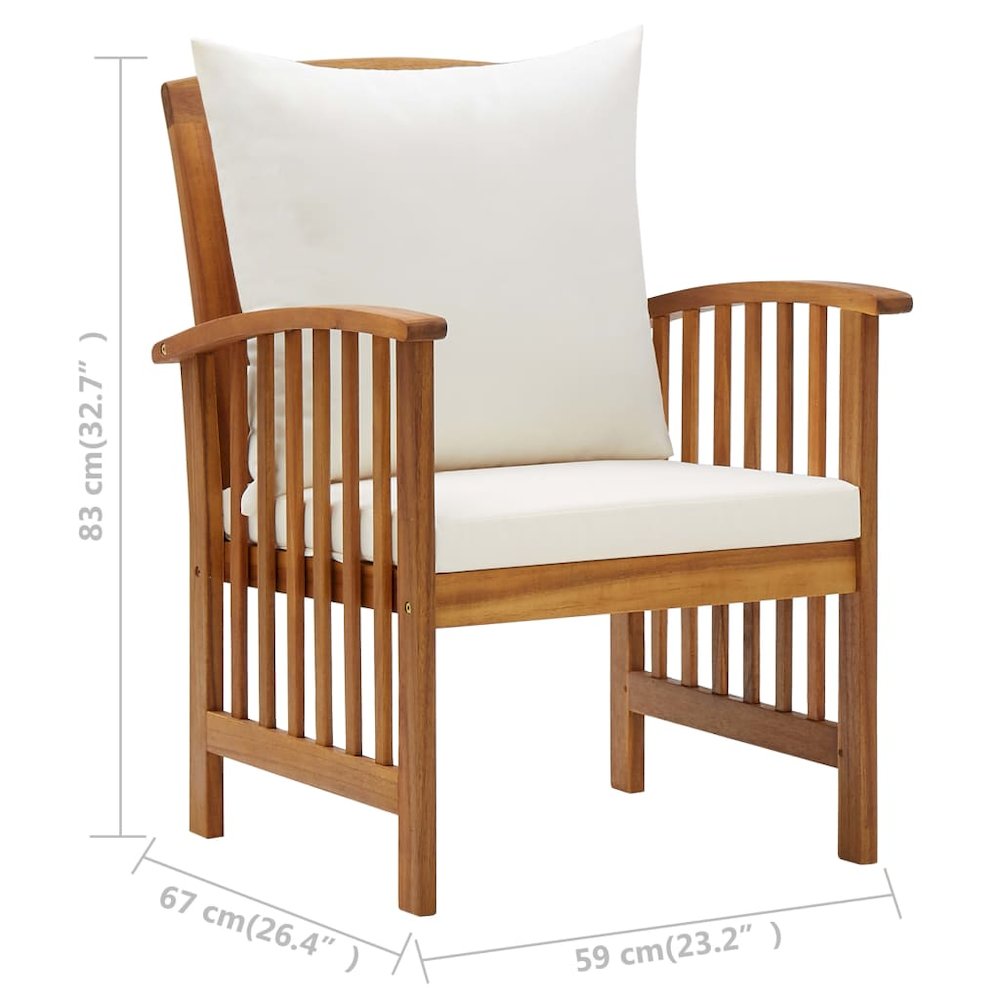 Garden Chair Set of 2 Cream White (Cushions) Solid Acacia wood. Picture 8