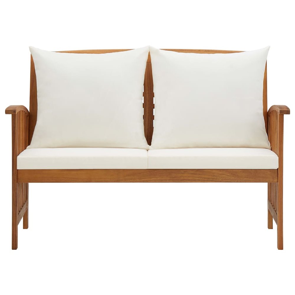 Garden Bench Cream White, Natural Wood. Picture 2