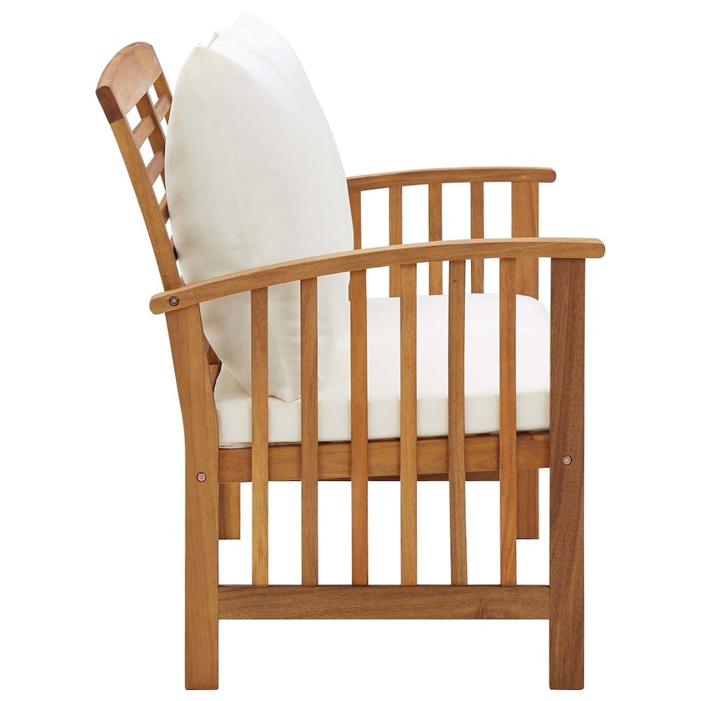 Garden Bench Cream White, Natural Wood. Picture 3