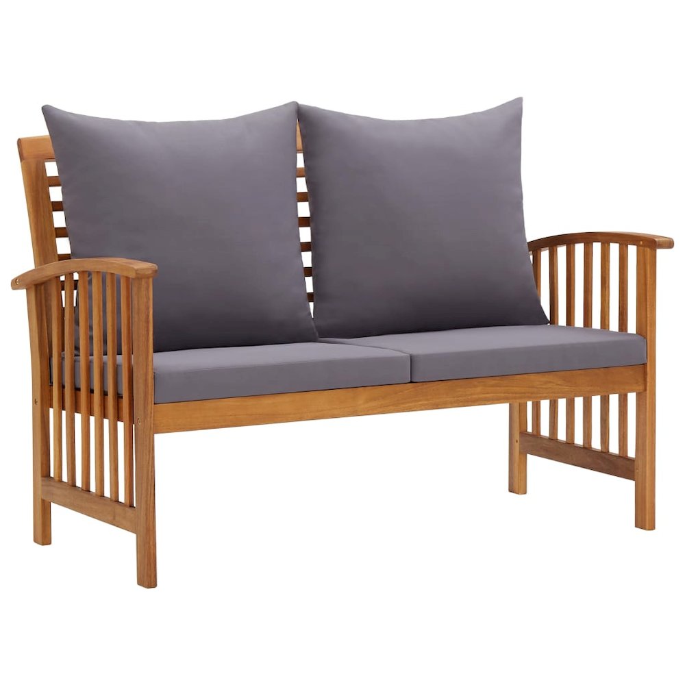 Garden Bench Dark grey cushions, Natural wood. Picture 1
