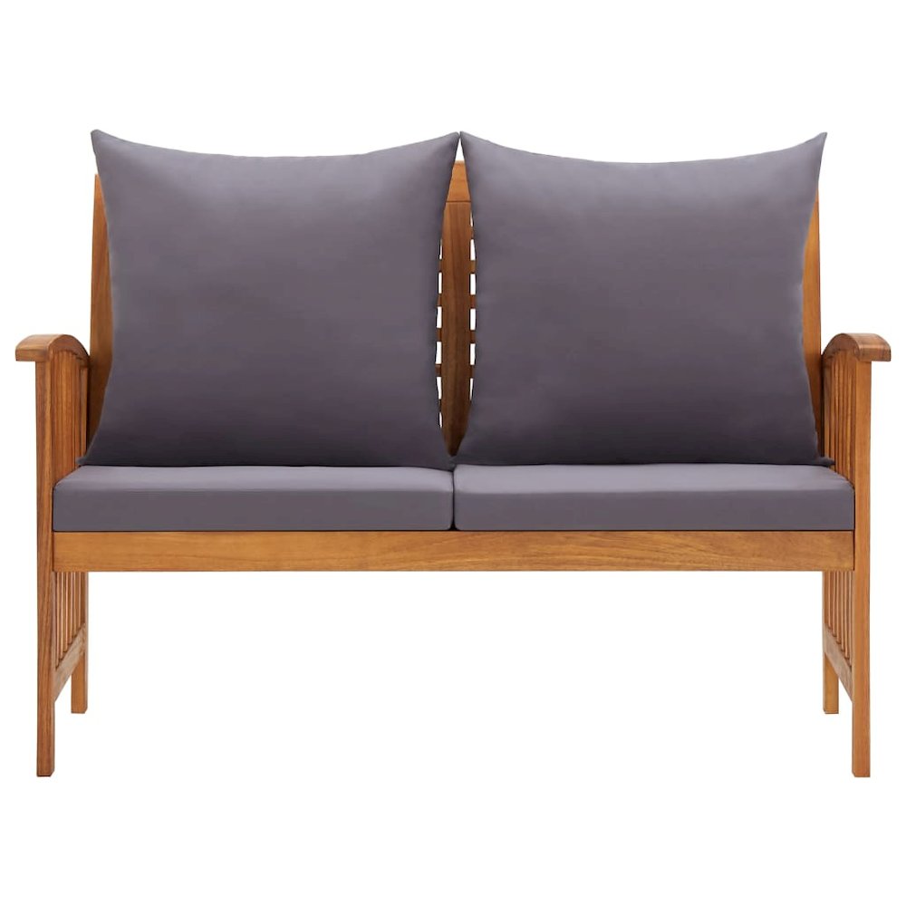 Garden Bench Dark grey cushions, Natural wood. Picture 2