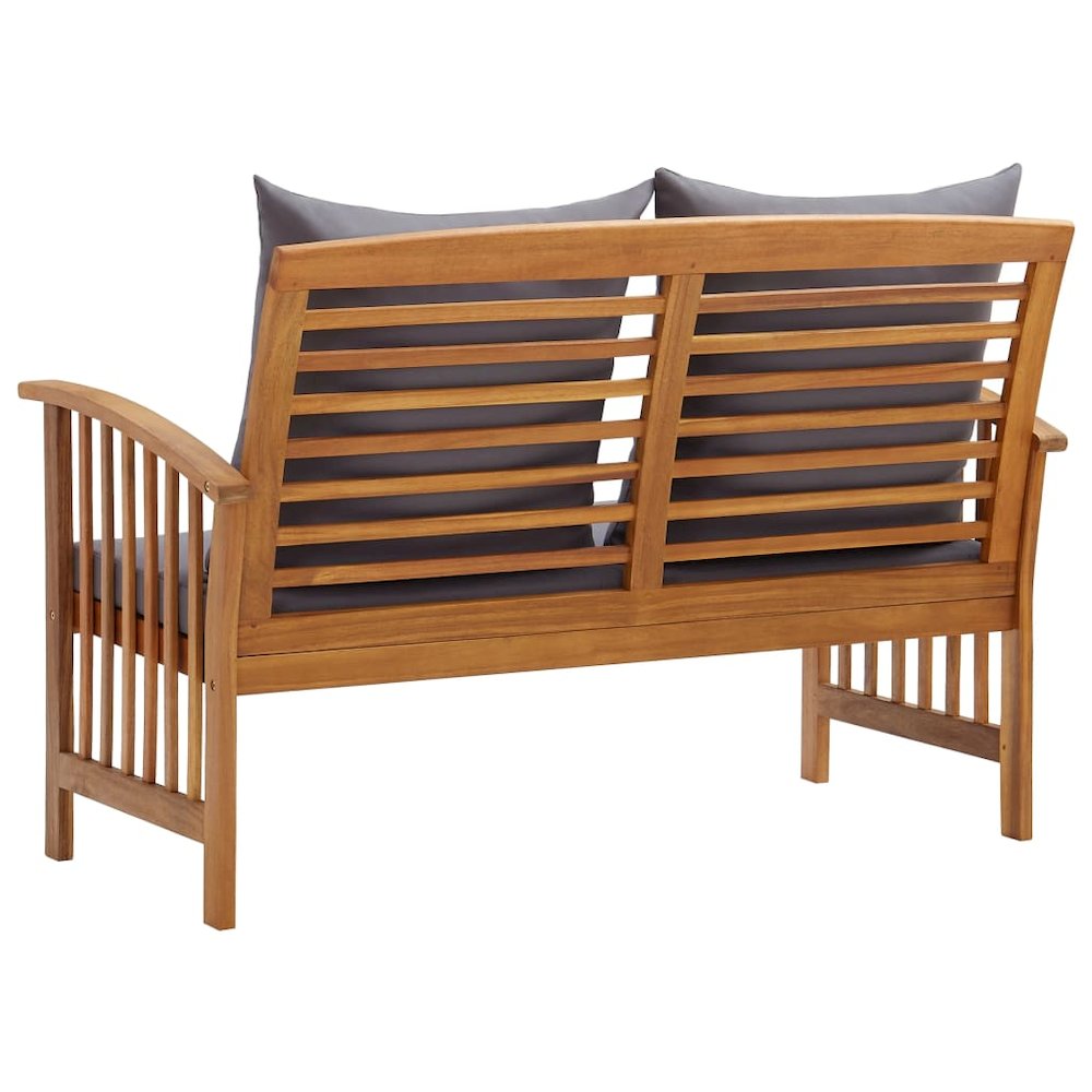 Garden Bench Dark grey cushions, Natural wood. Picture 4