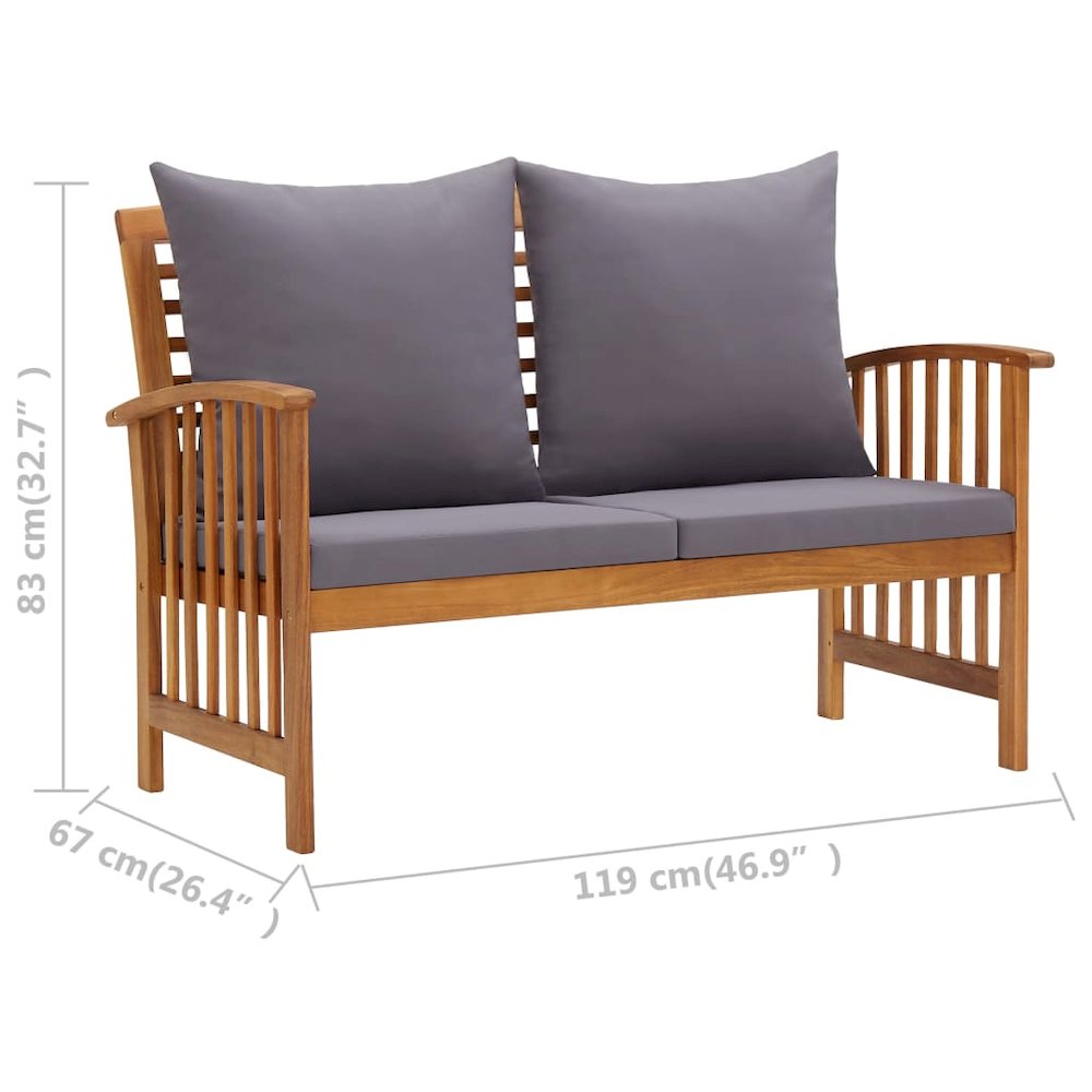 Garden Bench Dark grey cushions, Natural wood. Picture 7