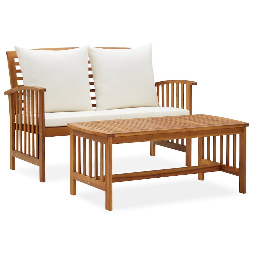 Garden Lounge Set Cream white cushions, Natural wood. Picture 1