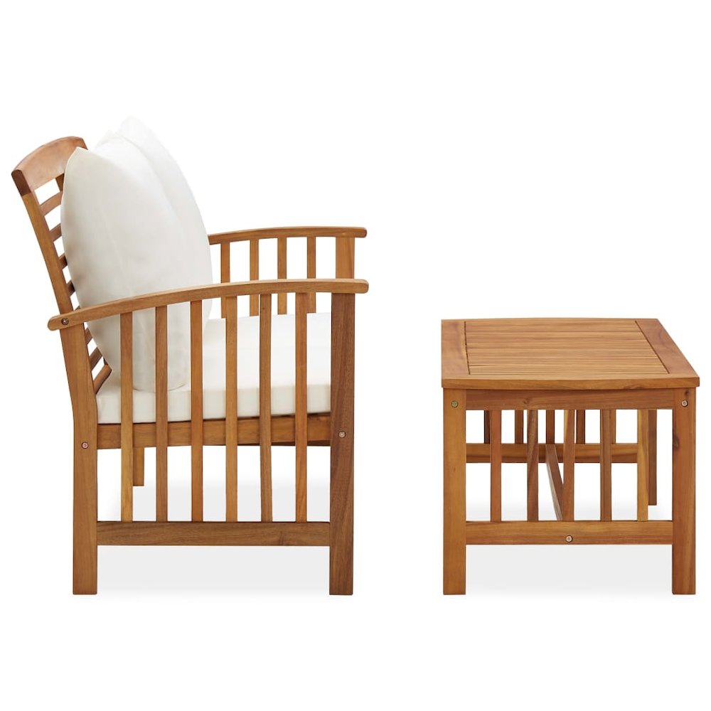Garden Lounge Set Cream white cushions, Natural wood. Picture 2