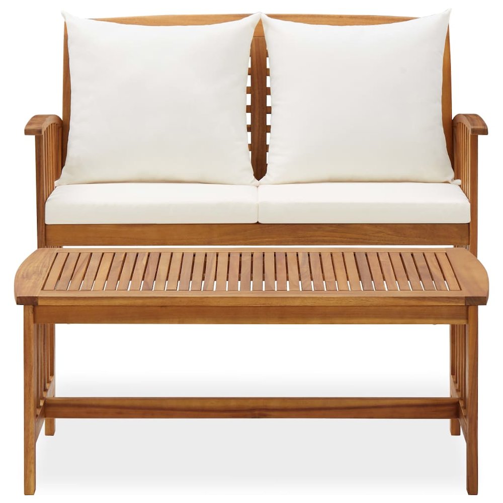 Garden Lounge Set Cream white cushions, Natural wood. Picture 3
