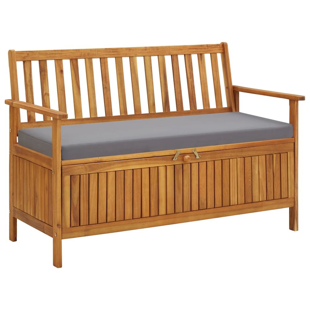 Storage Bench Dark grey seat cushion, Natural wood. Picture 1