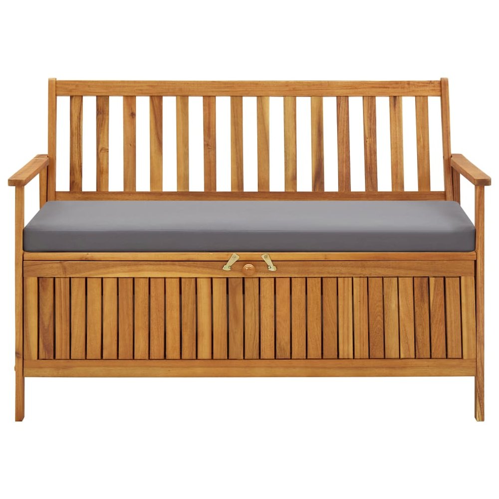 Storage Bench Dark grey seat cushion, Natural wood. Picture 2