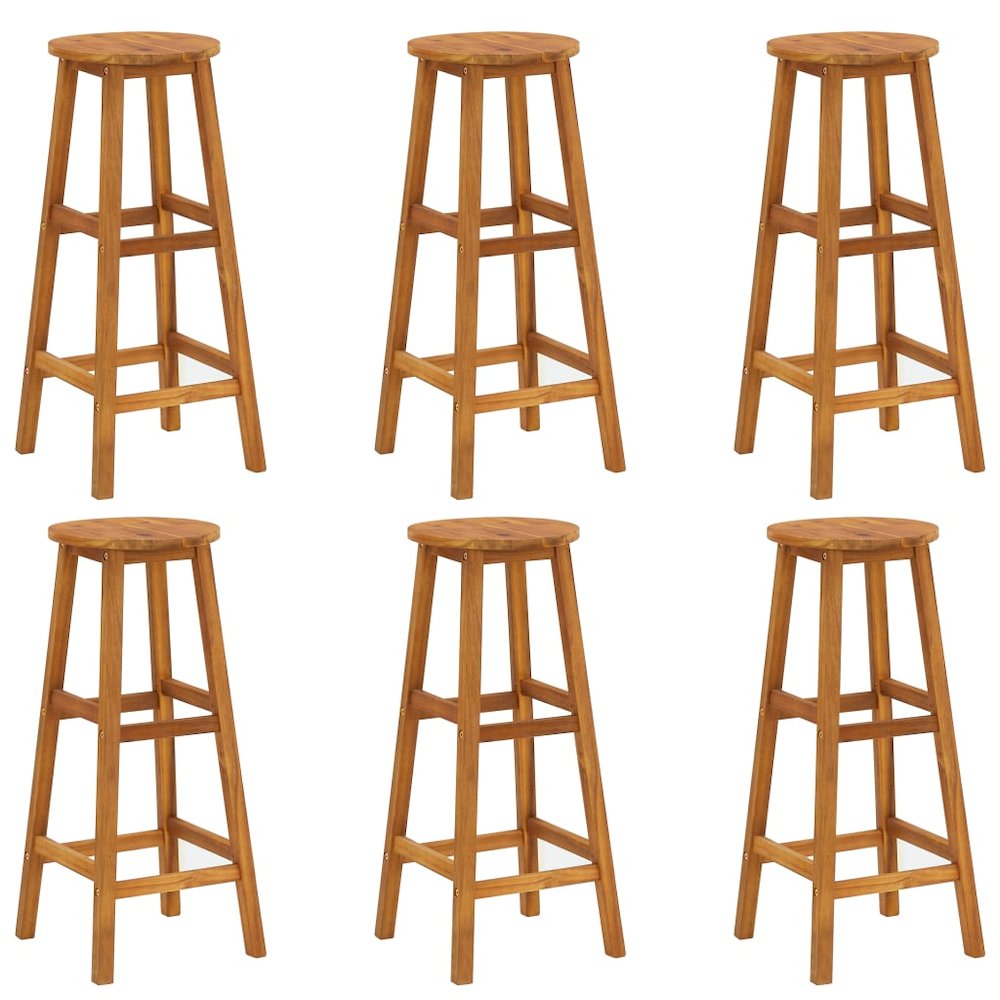 Bar Stool Set of 6 Solid acacia wood Standard Footrest. Picture 1