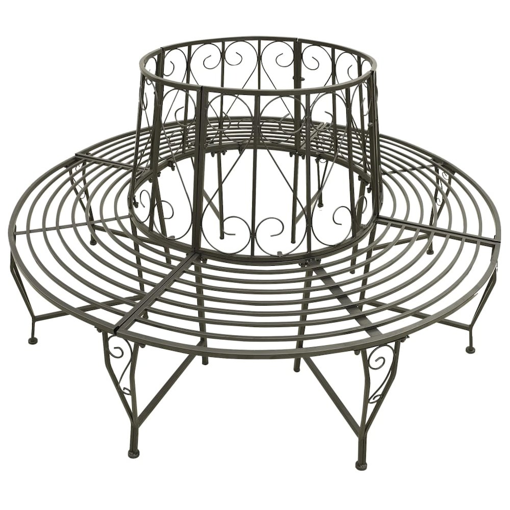 Tree Bench Silver grey Steel 63 in diameter Outdoor Bench Round. Picture 2