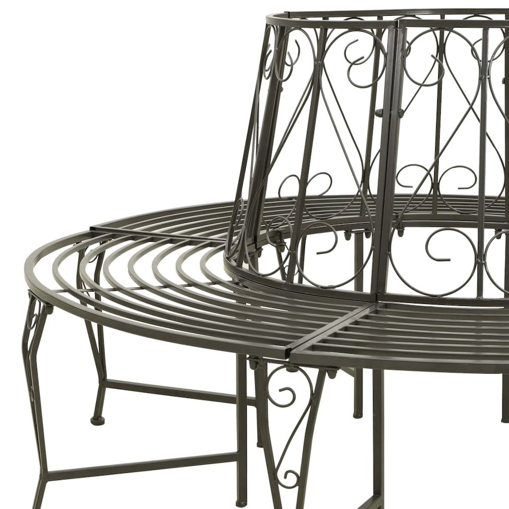 Tree Bench Silver grey Steel 63 in diameter Outdoor Bench Round. Picture 4