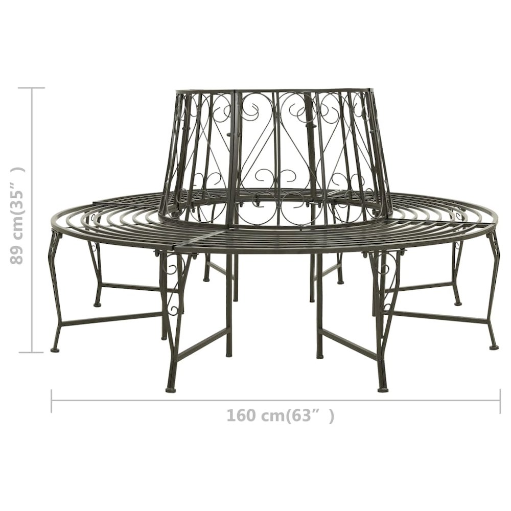 Tree Bench Silver grey Steel 63 in diameter Outdoor Bench Round. Picture 7