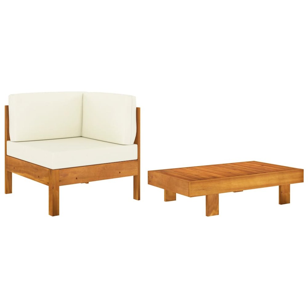 Wooden Lounge Set Cream White Solid Acacia Wood Standard Sturdy. Picture 1
