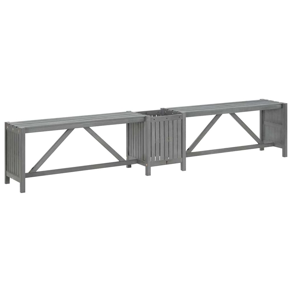 Garden Bench Grey Solid Acacia wood Medium Garden Bench Rustic. Picture 7