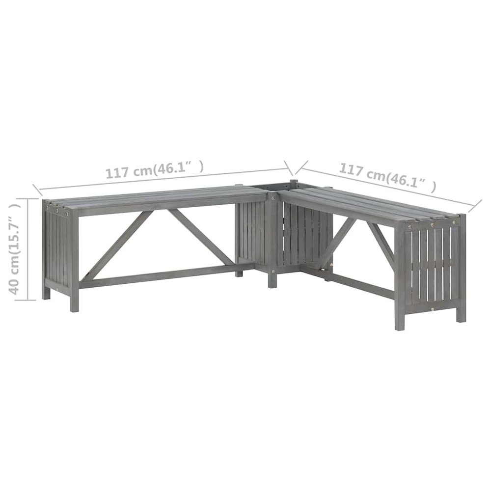 Garden Bench Grey Solid Acacia wood Medium Garden Bench Rustic. Picture 11