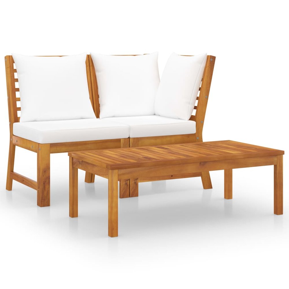 Garden Lounge Set Cream and Acacia Wood. Picture 1