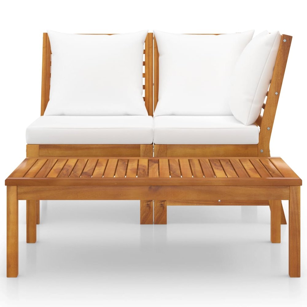 Garden Lounge Set Cream and Acacia Wood. Picture 2