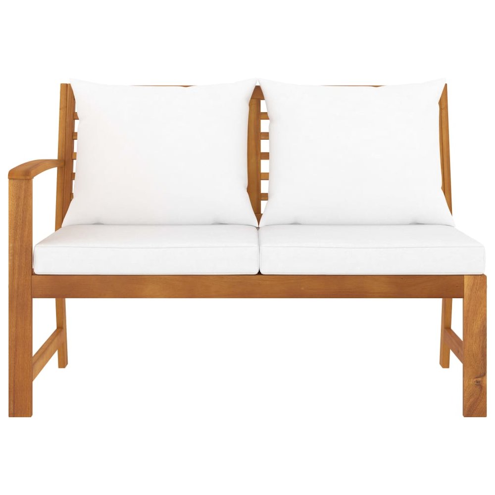 Garden Bench Cream, Wood Brown Solid Acacia Wood, Polyester Fabric. Picture 2