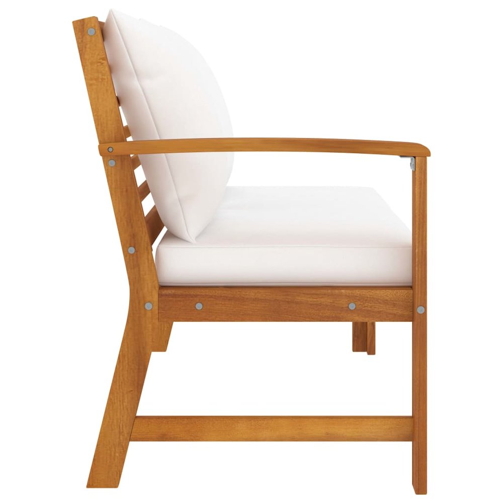 Garden Bench Cream, Wood Brown Solid Acacia Wood, Polyester Fabric. Picture 3