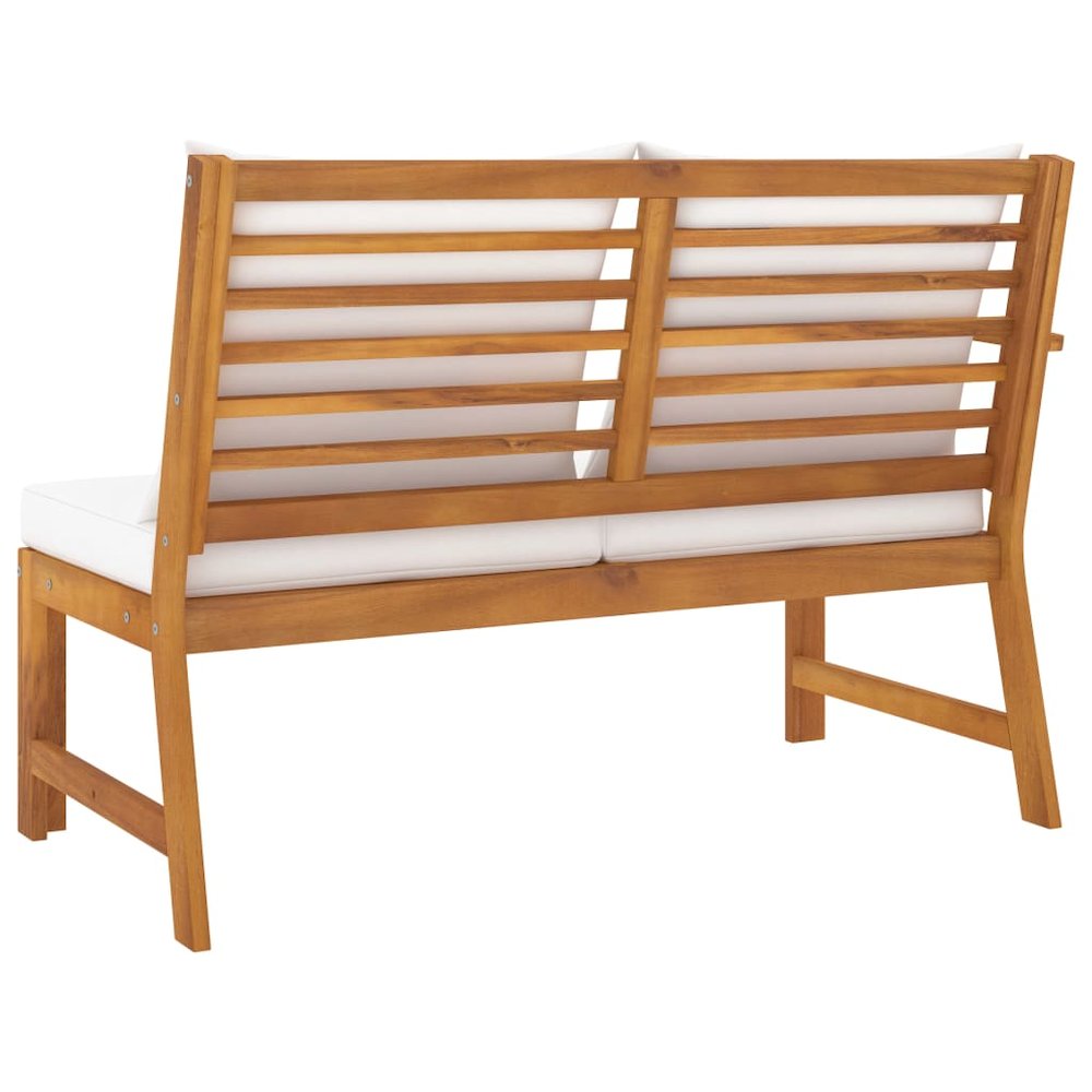 Garden Bench Cream, Wood Brown Solid Acacia Wood, Polyester Fabric. Picture 4