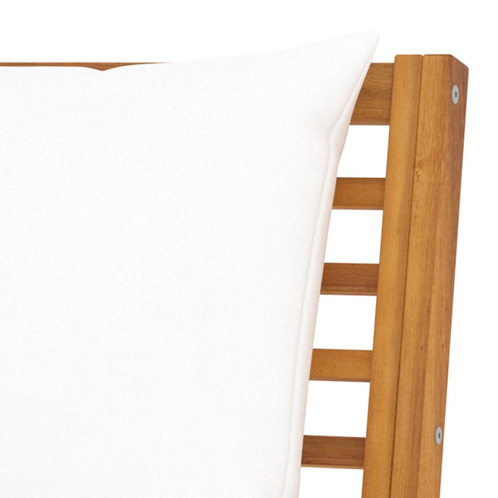 Garden Bench Cream, Wood Brown Solid Acacia Wood, Polyester Fabric. Picture 5