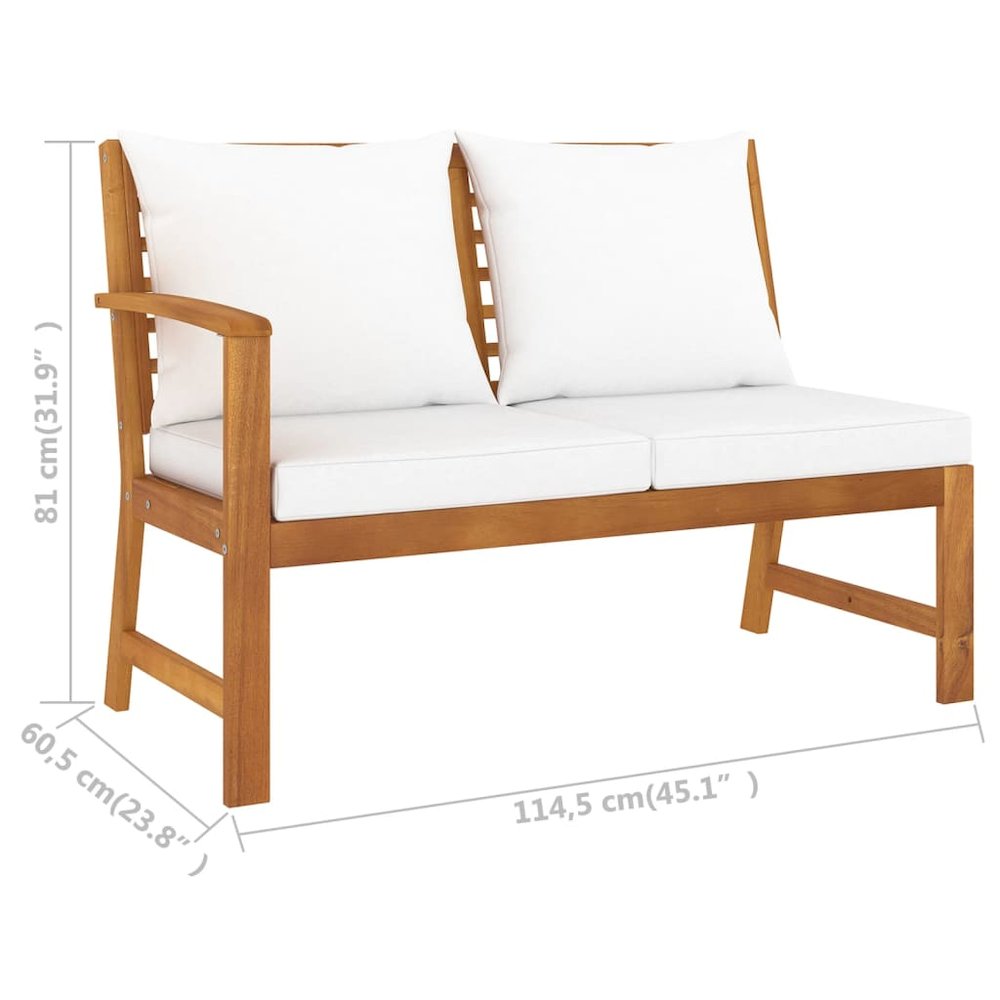 Garden Bench Cream, Wood Brown Solid Acacia Wood, Polyester Fabric. Picture 6