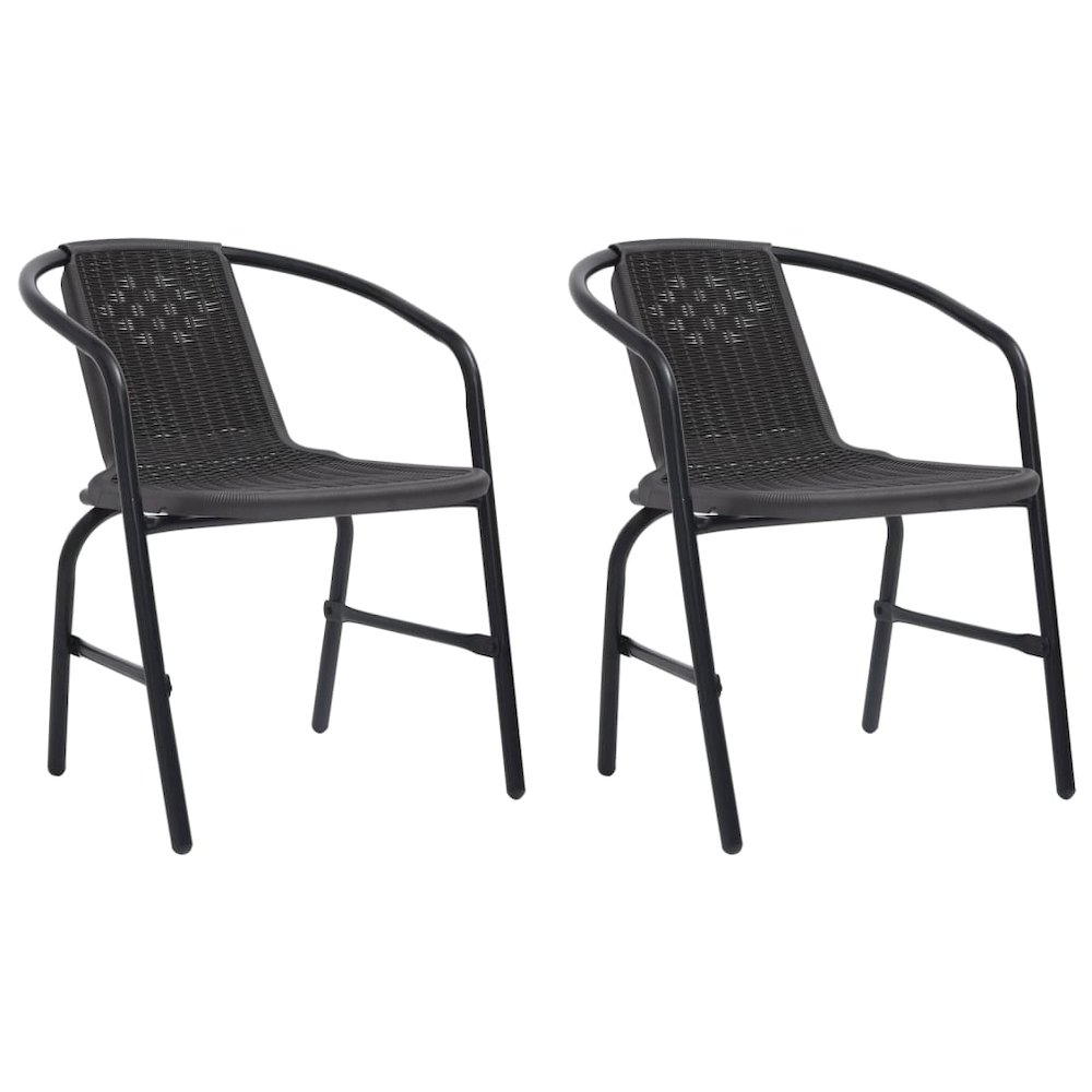 Garden Chair Set of 2 Black Plastic Rattan, Steel Standard. Picture 1