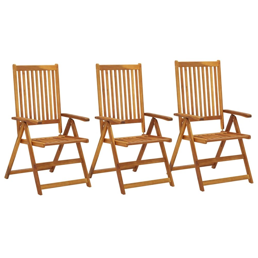 Garden Chair Set of 3 Natural Wood Solid Acacia Wood Medium. Picture 1