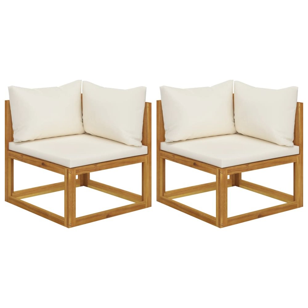 Corner Sofa Cream white Solid acacia wood Standard two-seater. Picture 1