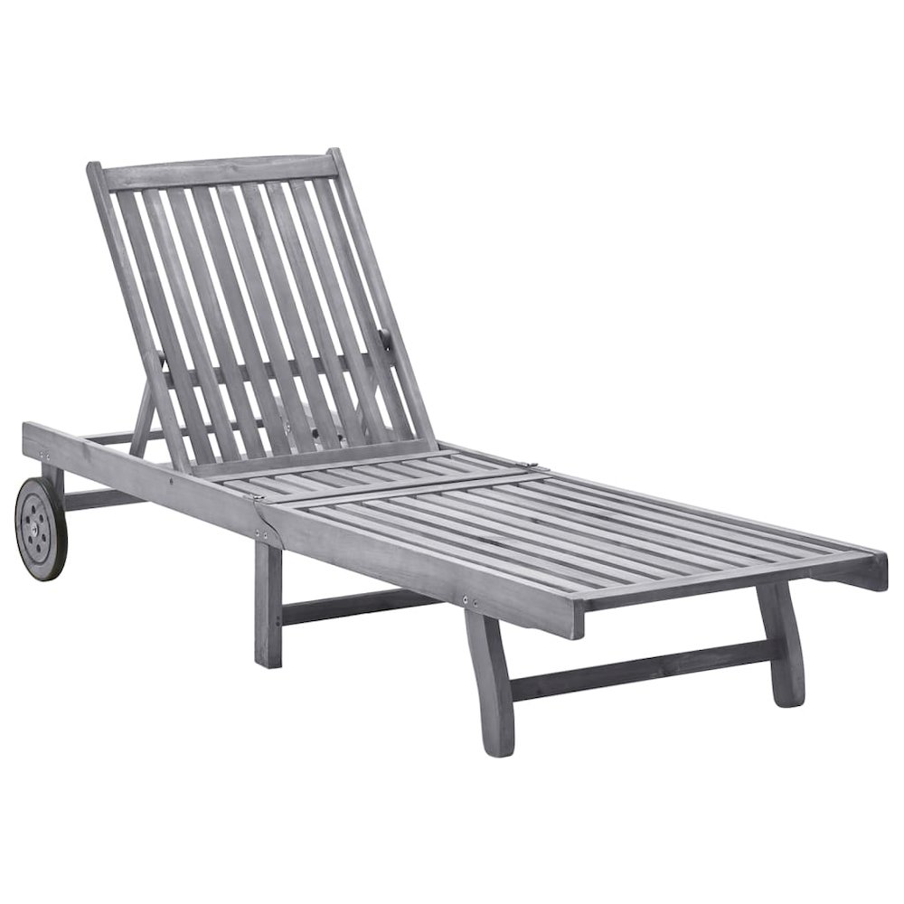 Sunlounger Grey wash Solid Acacia wood Standard Height-Adjustable. Picture 1