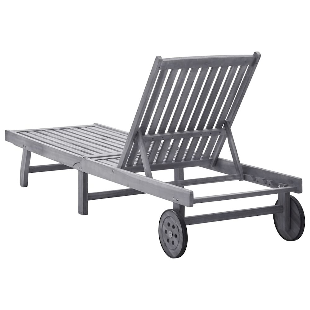 Sunlounger Grey wash Solid Acacia wood Standard Height-Adjustable. Picture 4
