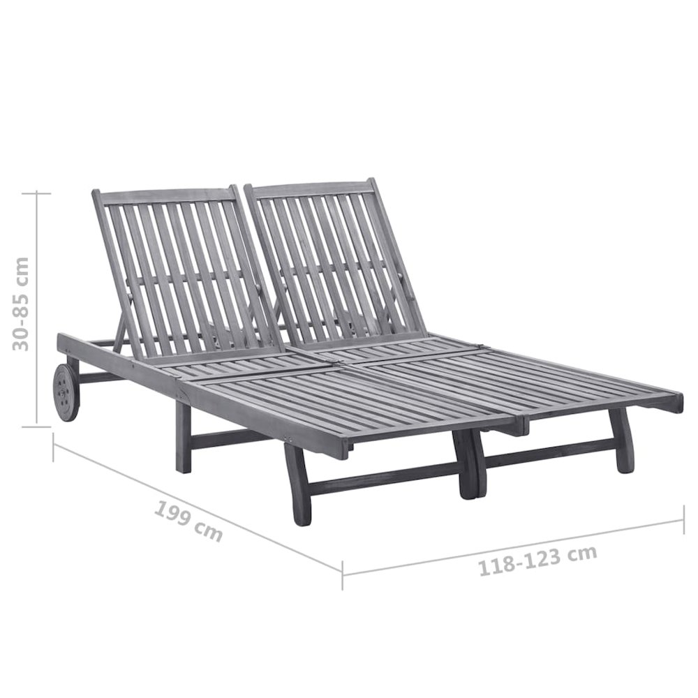 Sunlounger Grey wash Solid Acacia Wood Big enough for two. Picture 8