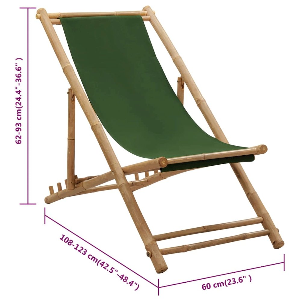 Deck Chair Bamboo and Canvas Green. Picture 8
