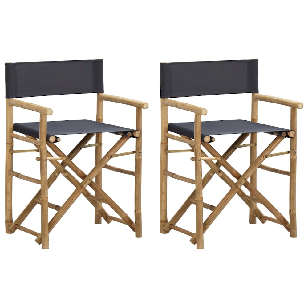 Director's Chair Set of 2 Dark Grey Bamboo, Polyester Standard. Picture 1
