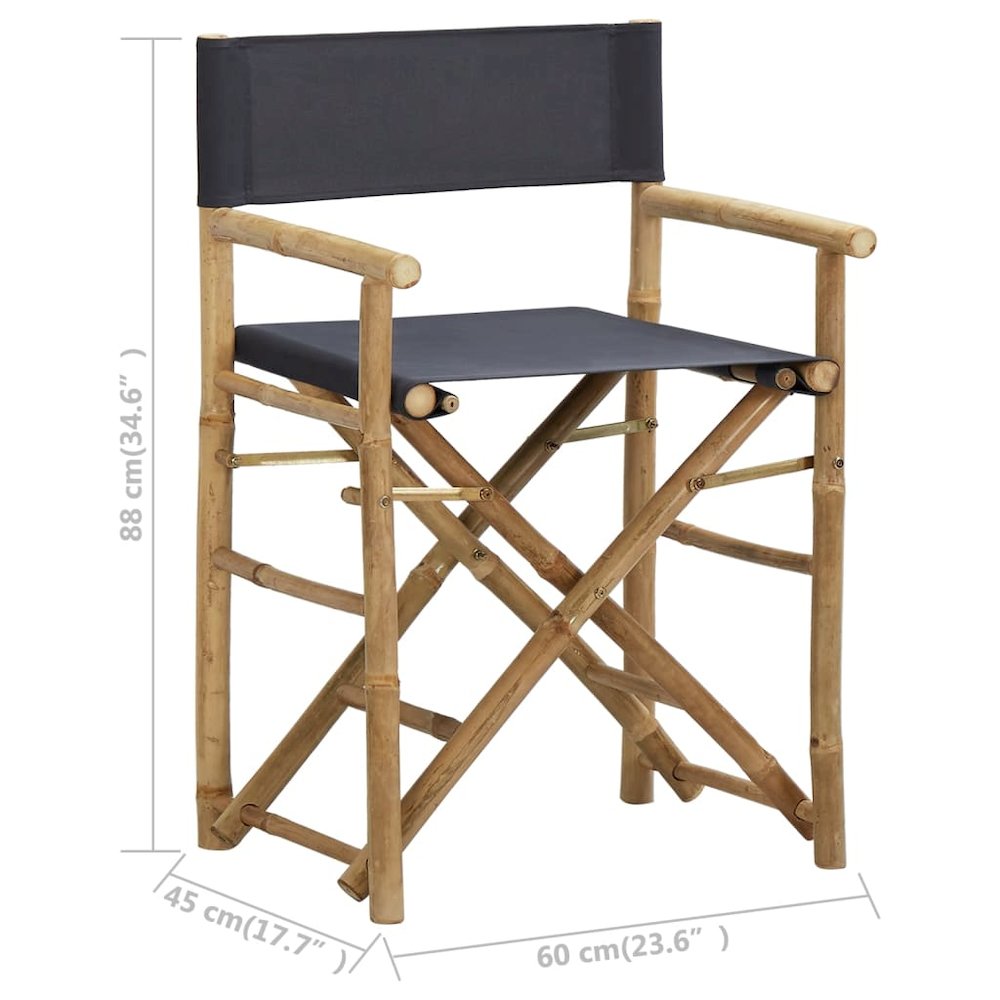 Director's Chair Set of 2 Dark Grey Bamboo, Polyester Standard. Picture 9