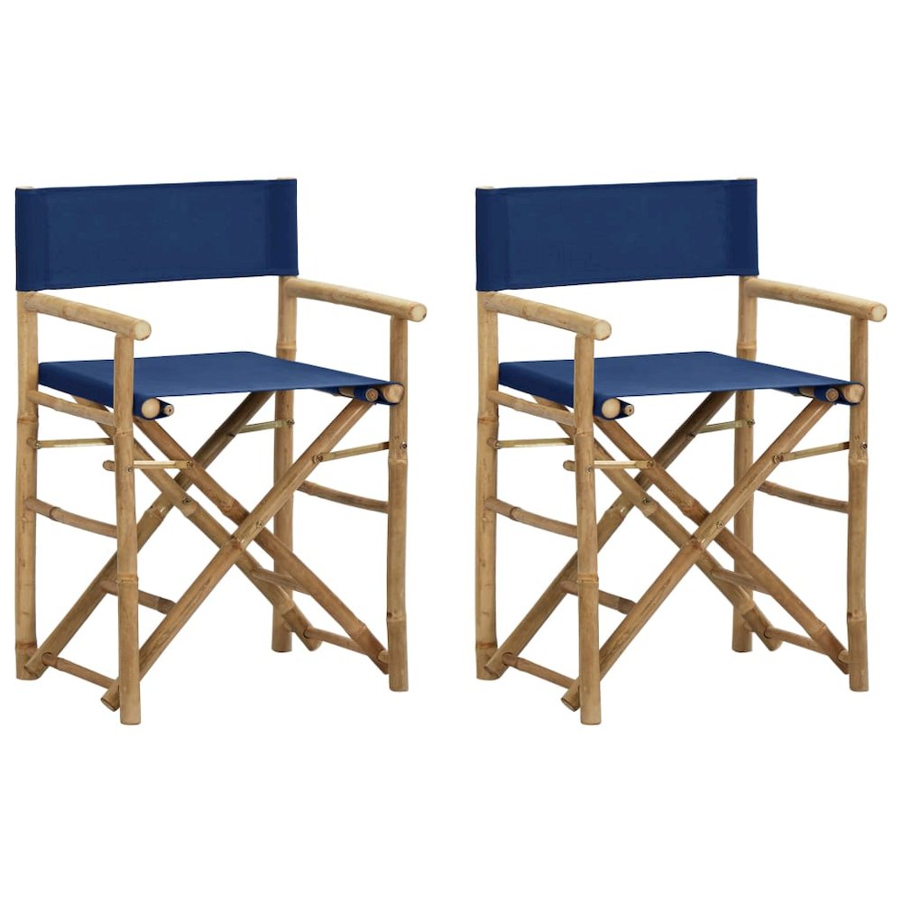 Director's Chair Set of 2 Blue Bamboo Standard Foldable. Picture 1