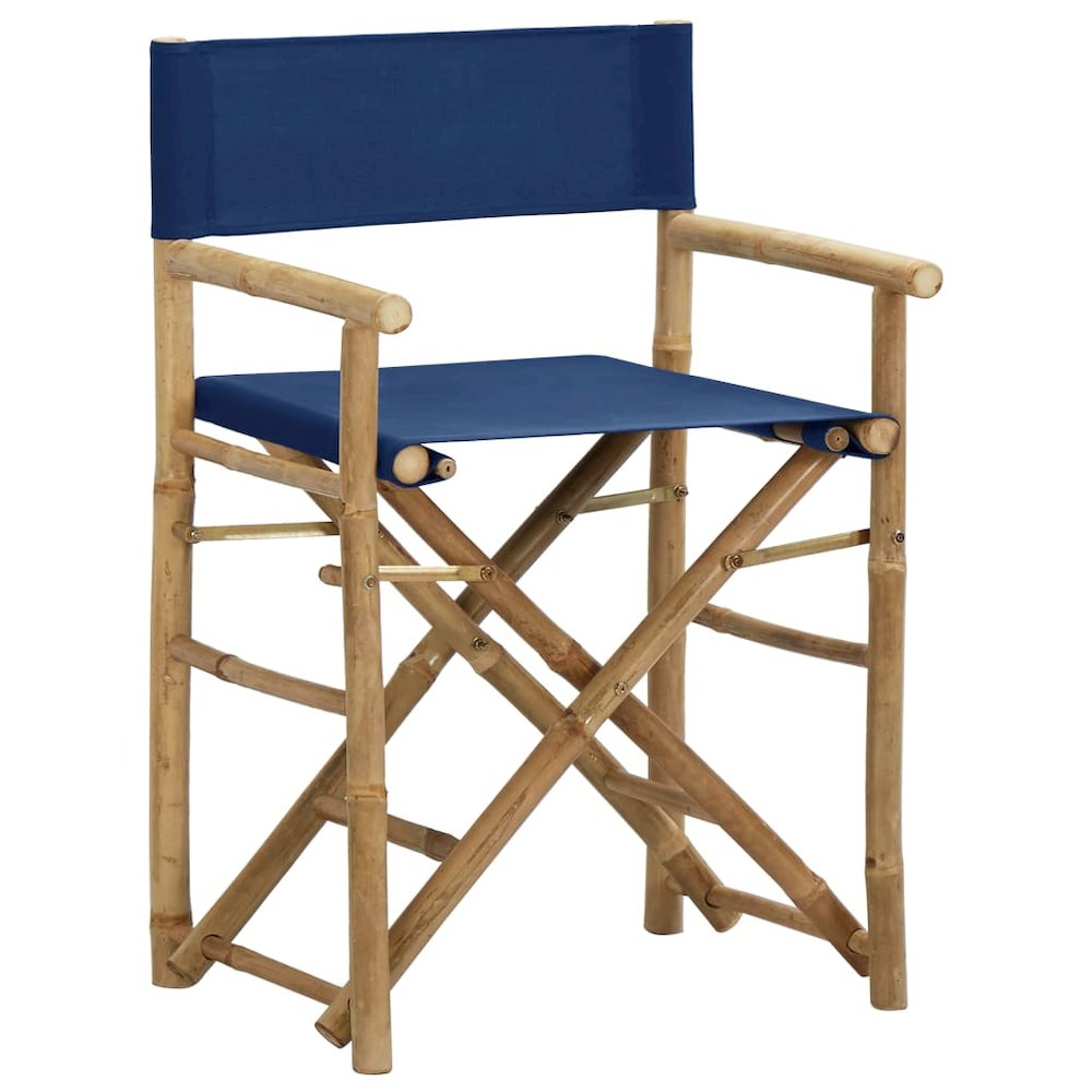 Director's Chair Set of 2 Blue Bamboo Standard Foldable. Picture 2