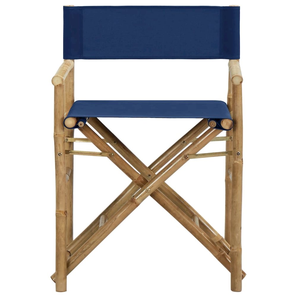 Director's Chair Set of 2 Blue Bamboo Standard Foldable. Picture 3