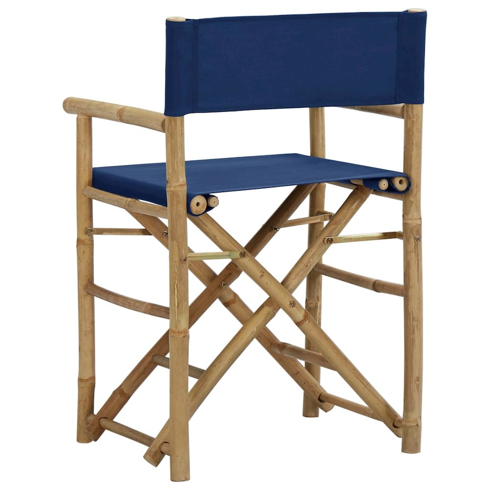Director's Chair Set of 2 Blue Bamboo Standard Foldable. Picture 5