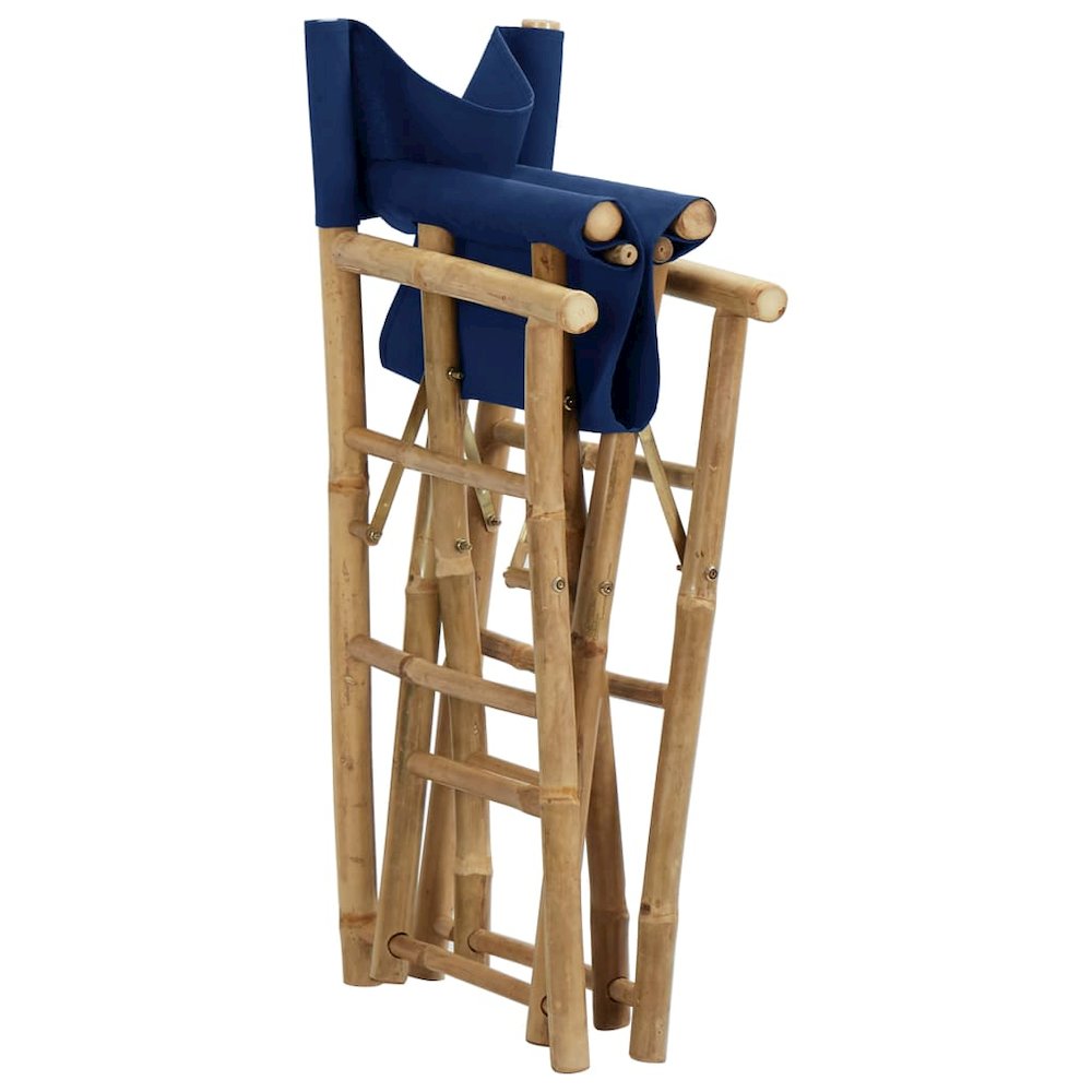 Director's Chair Set of 2 Blue Bamboo Standard Foldable. Picture 6