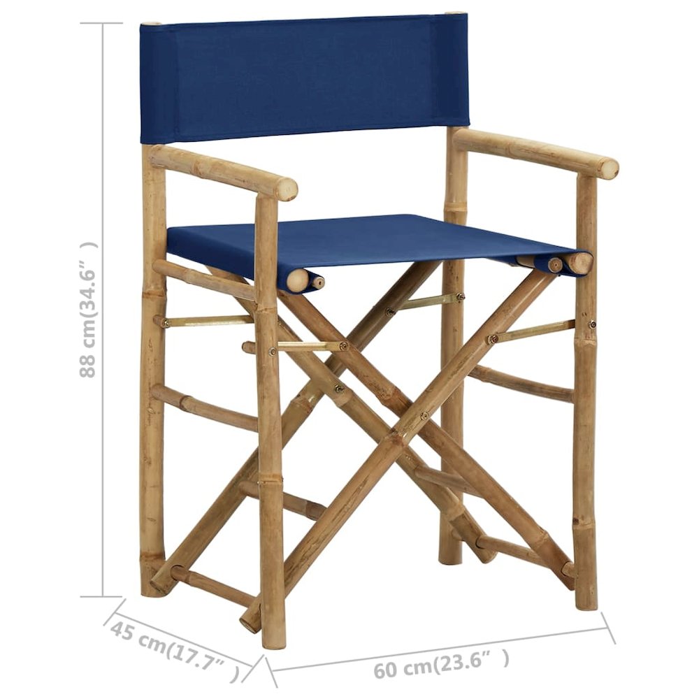 Director's Chair Set of 2 Blue Bamboo Standard Foldable. Picture 9