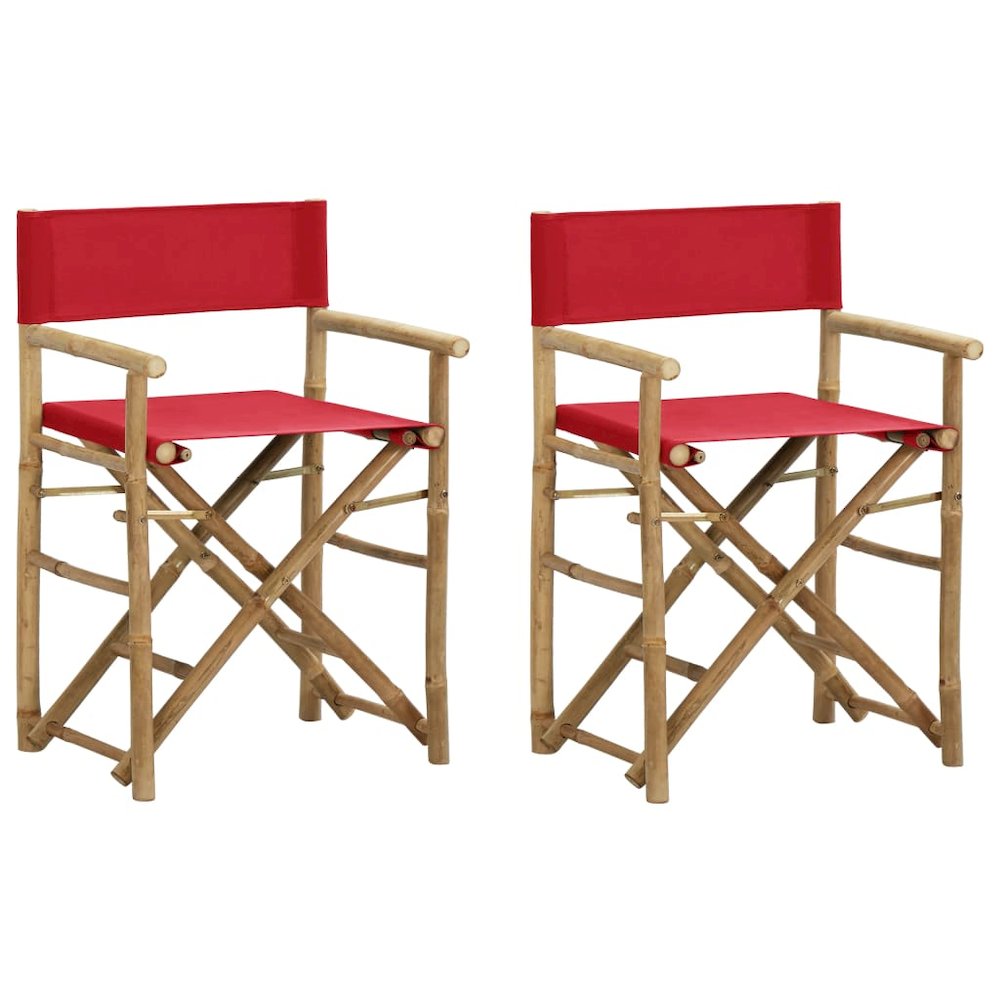 Director's Chair Set of 2 Red Bamboo, Polyester Standard. Picture 1