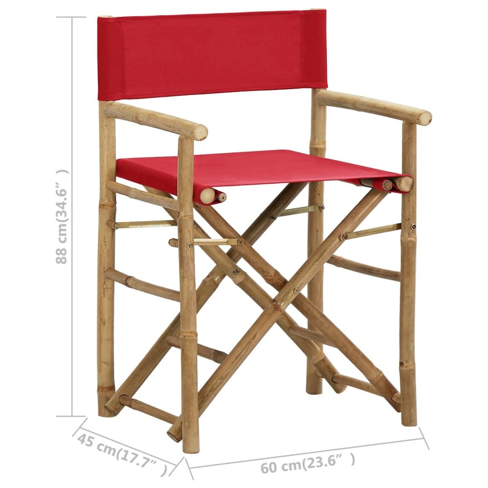 Director's Chair Set of 2 Red Bamboo, Polyester Standard. Picture 9